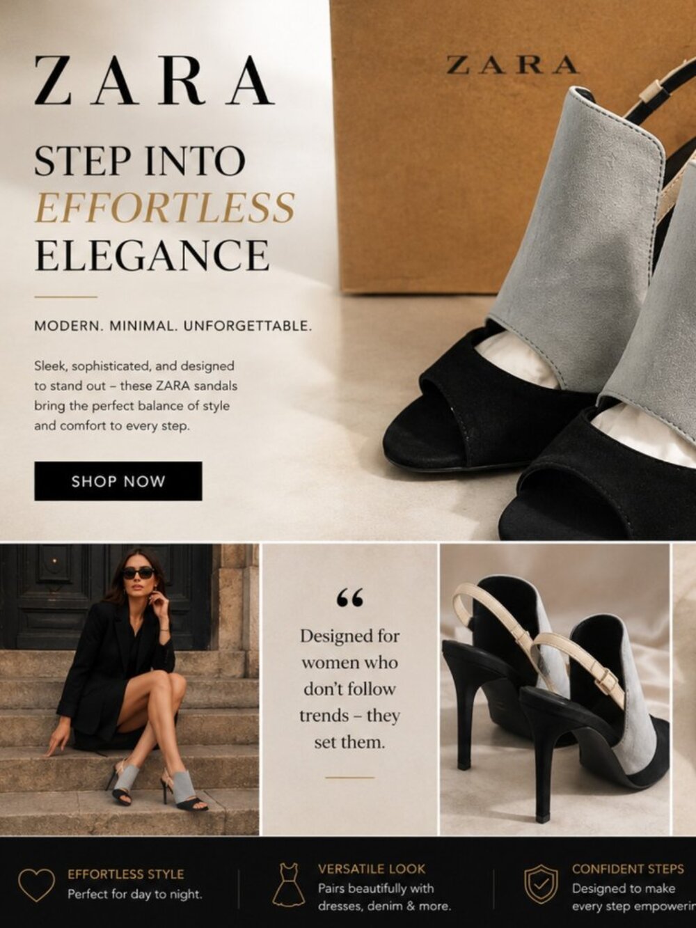 ZARA Two-Tone Slingback Heels – Modern Elegance Collection Size 10